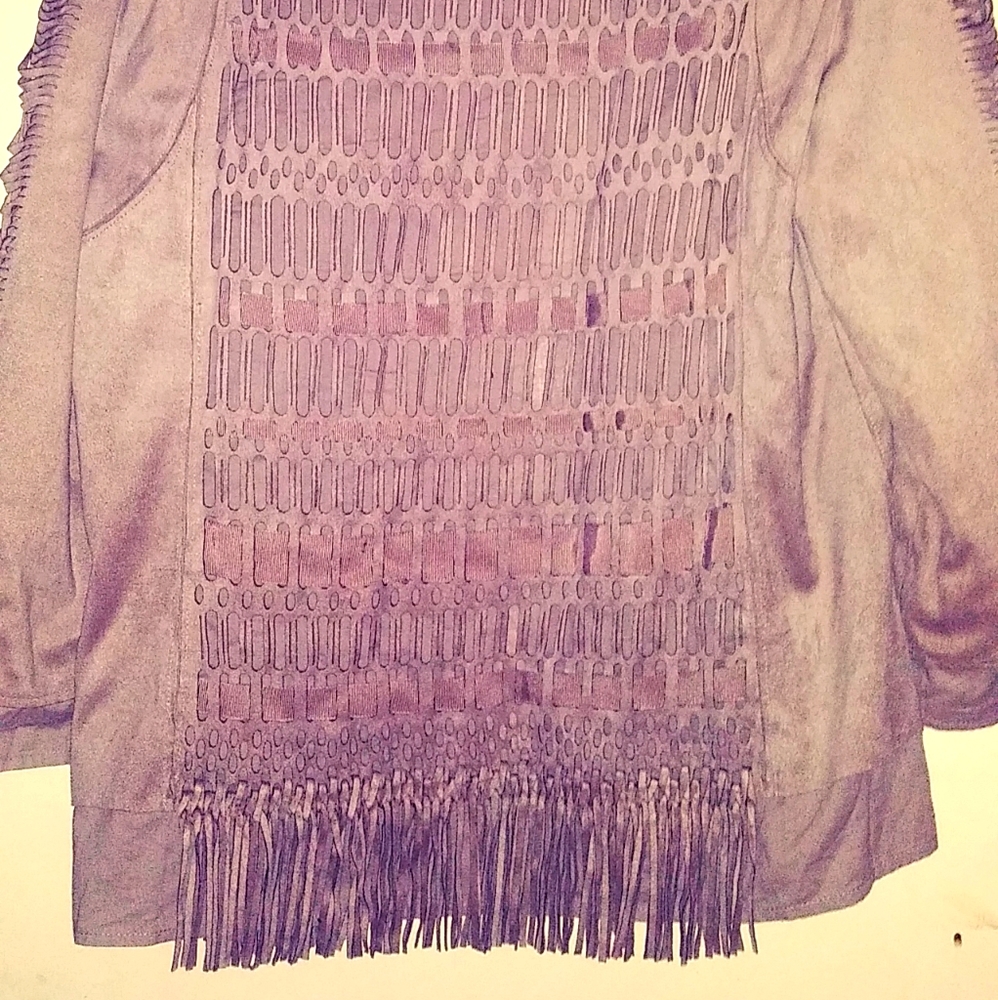 Chicos brand lightweight fringe jacket